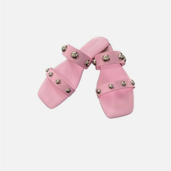 Marc Fisher Shoes - Marc Fisher Pink Studded Double-Strap Slides